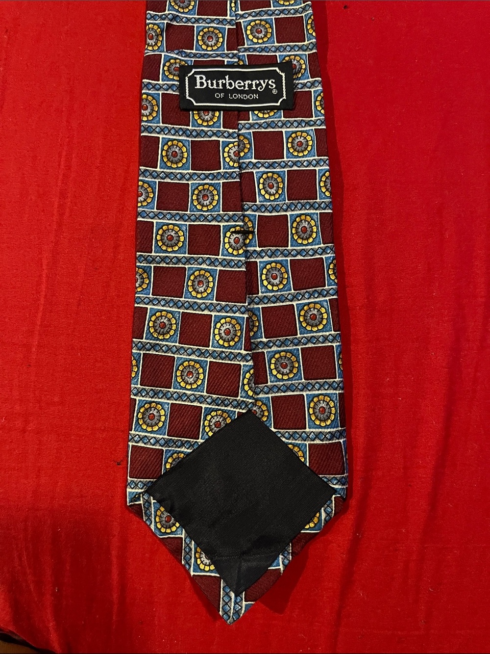 Burberry Geometric Silk Tie in Burgundy, Blue and Yellow